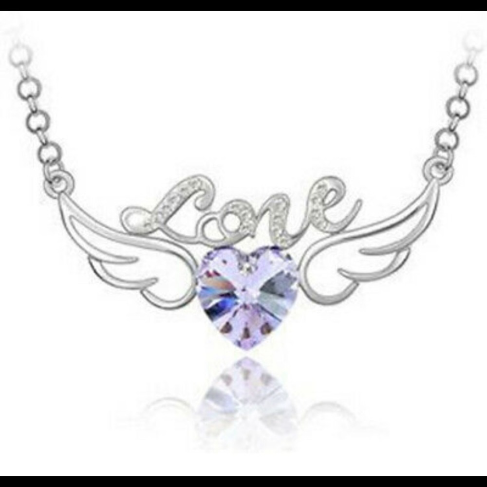 Angel wings necklace with lavender stone